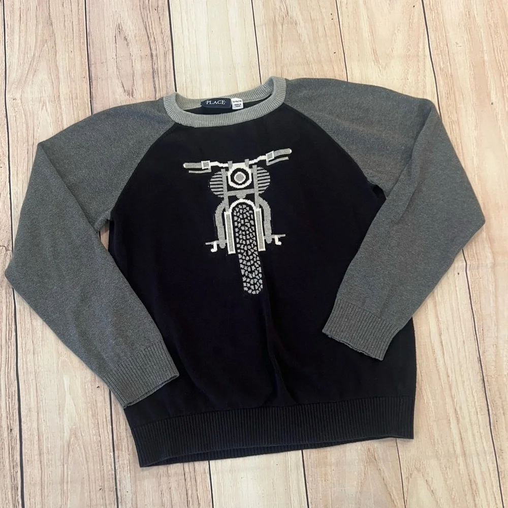 PLACE boys Black and Gray Motorcycle Sweater/size L(10-12)